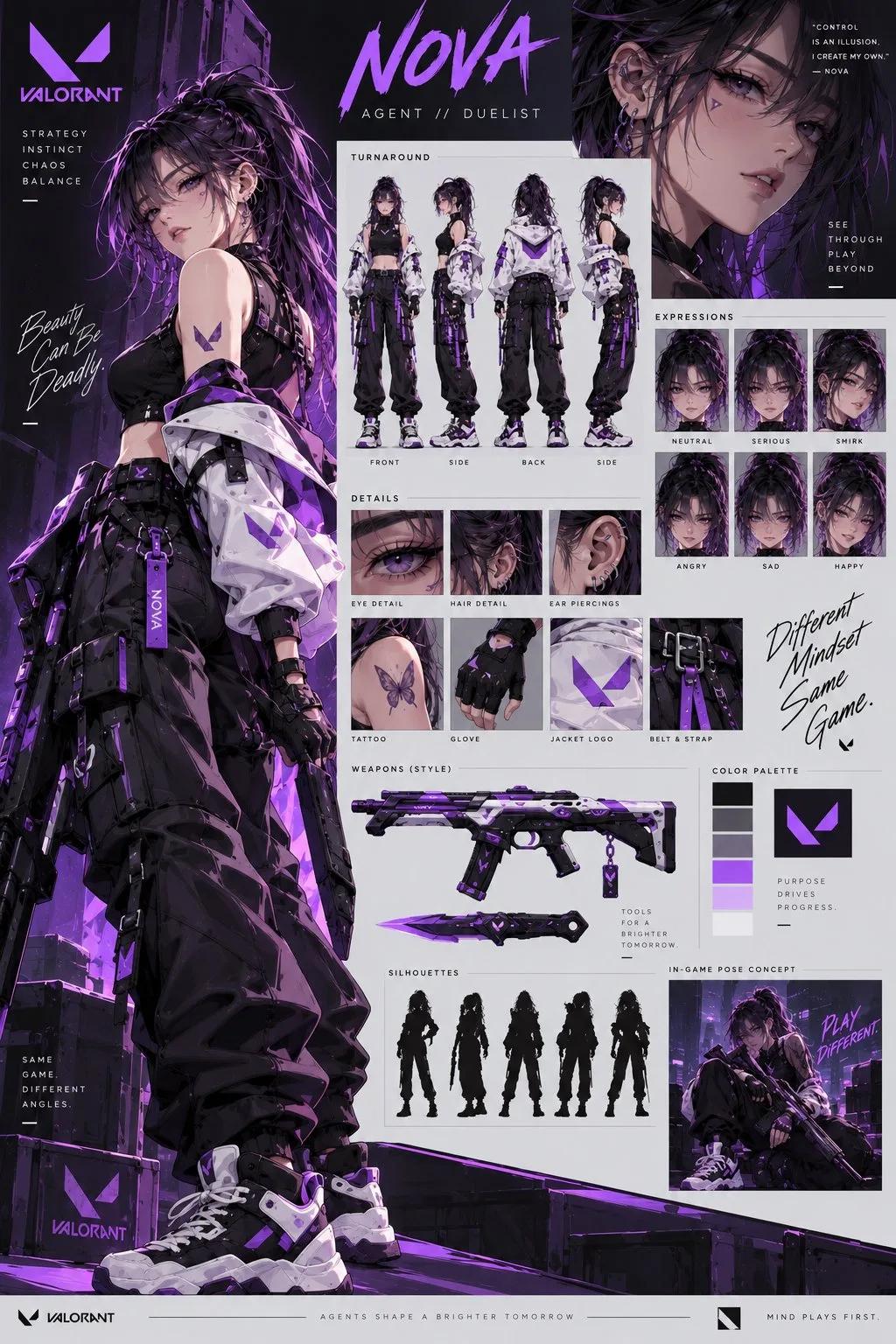 VALORANT-Inspired Original Female Agent Character Reference Sheet — VANTA - Image prompt preview