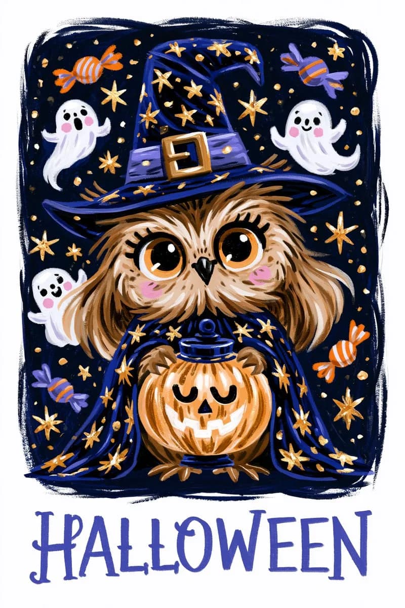 Chibi Halloween Creature with Pumpkin Lantern - Image prompt preview