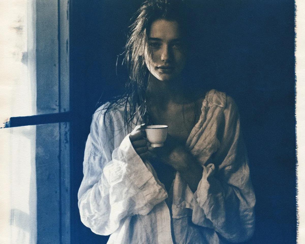 Cyanotype Portrait by a Sunlit Window - Image prompt preview