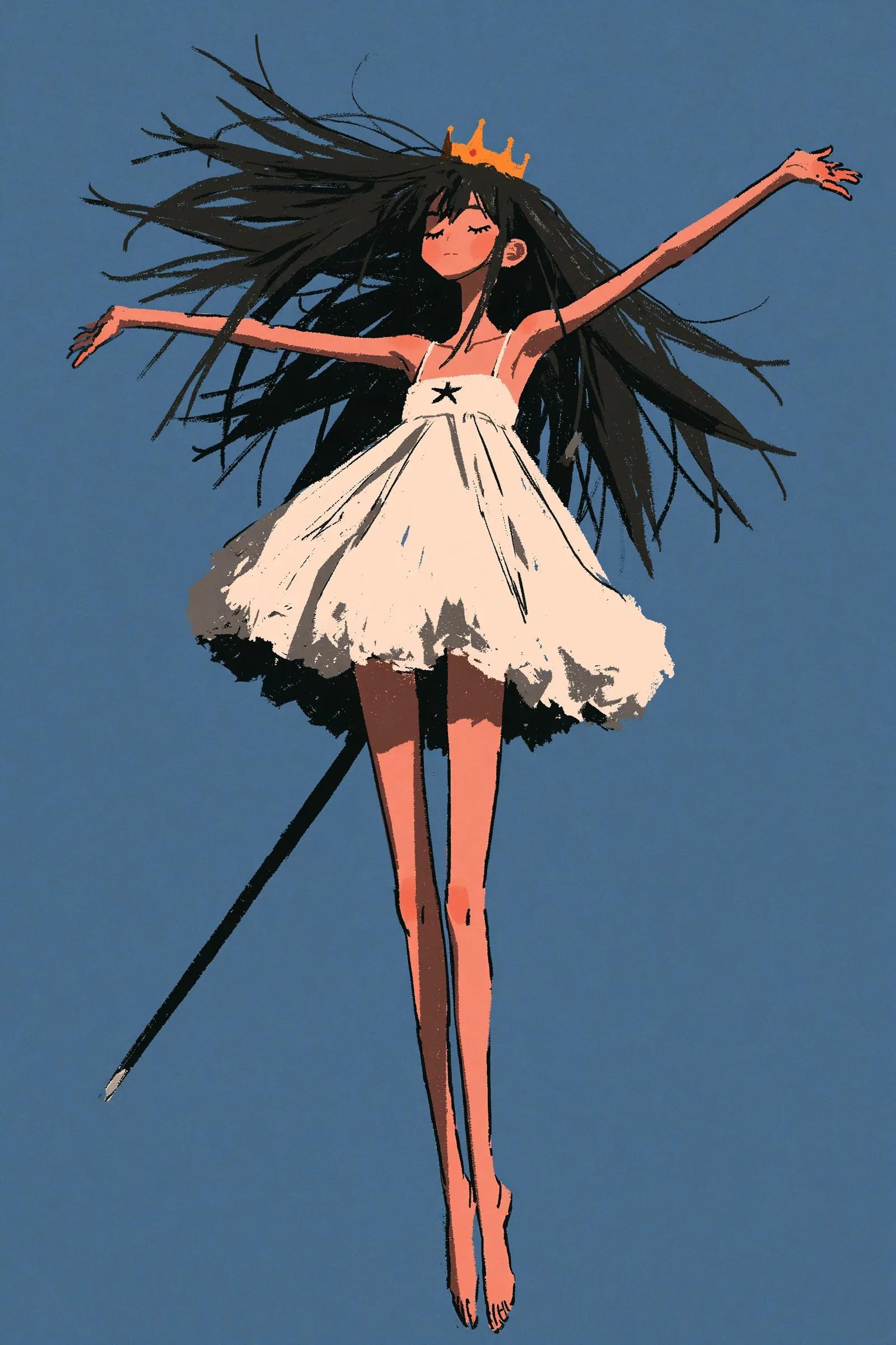 Mid-air Midjourney character concept with bold silhouette and painterly faceted shading - Image prompt preview