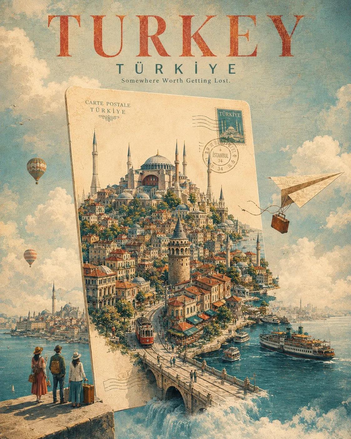 Surreal Vintage Travel Poster - Image prompt preview