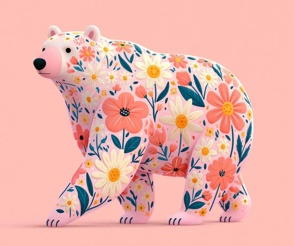 Decorative Bear Illustration with Floral Patterns - Image prompt preview