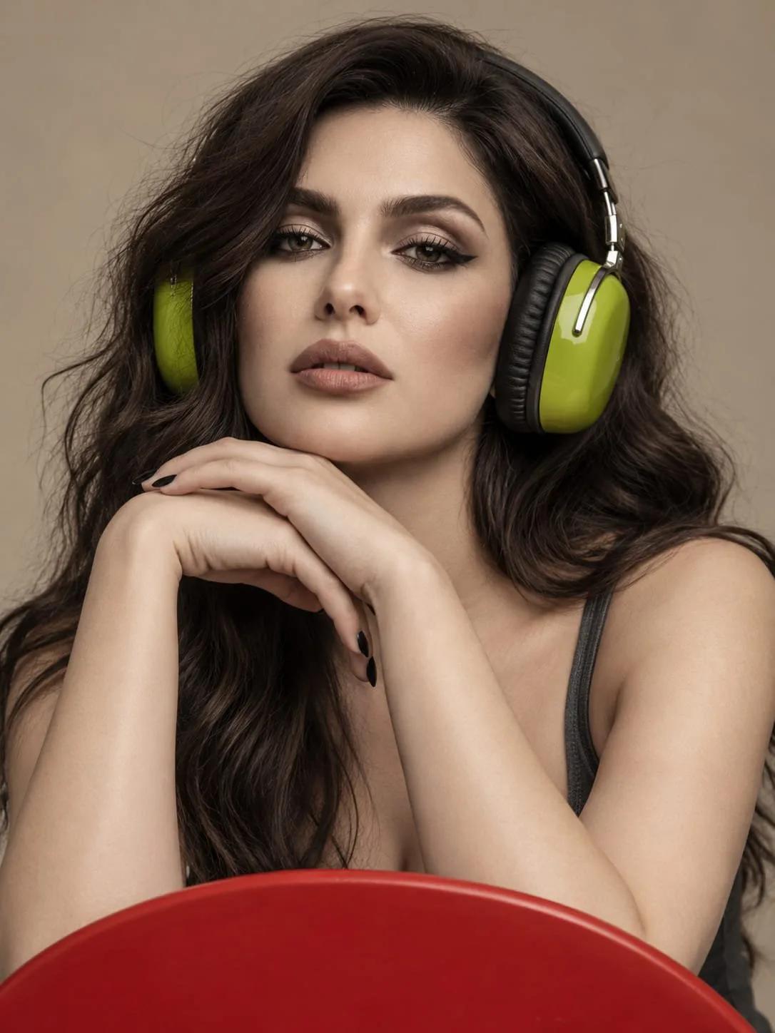 Ultra-Photorealistic Editorial Portrait With Lime-Green Headphones - Image prompt preview