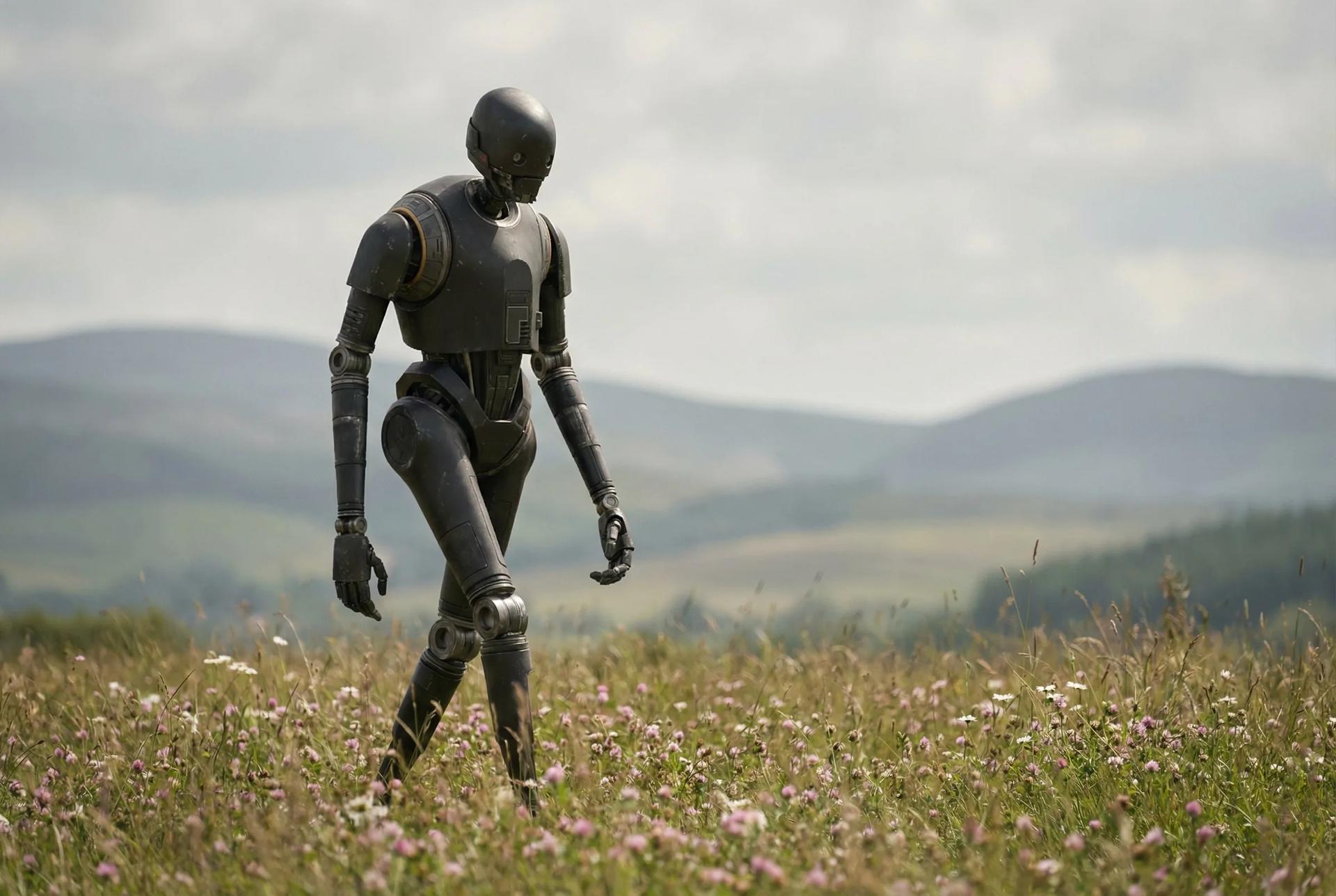 Cinematic Android in Wildflower Meadow - Image prompt preview