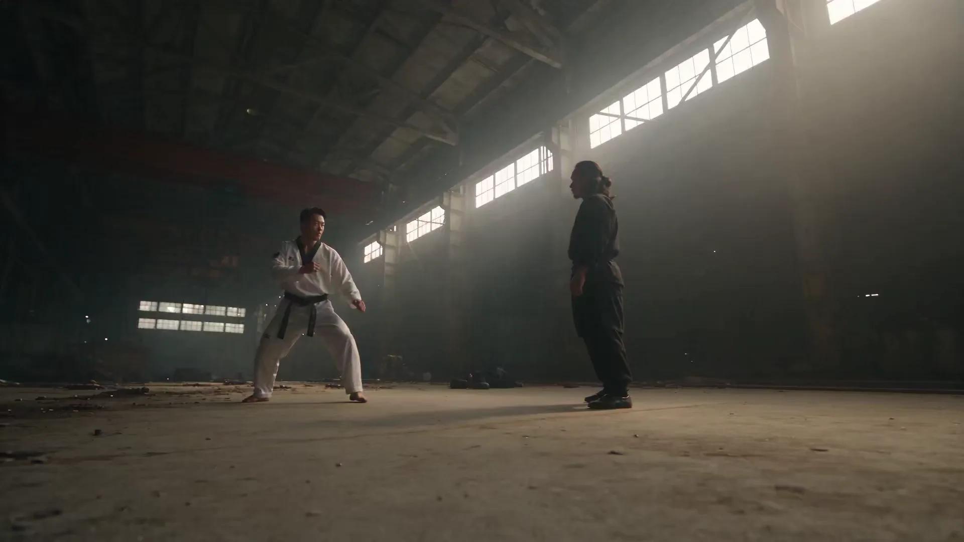 Cinematic Taekwondo vs Kung Fu Fight Sequence - Video prompt preview