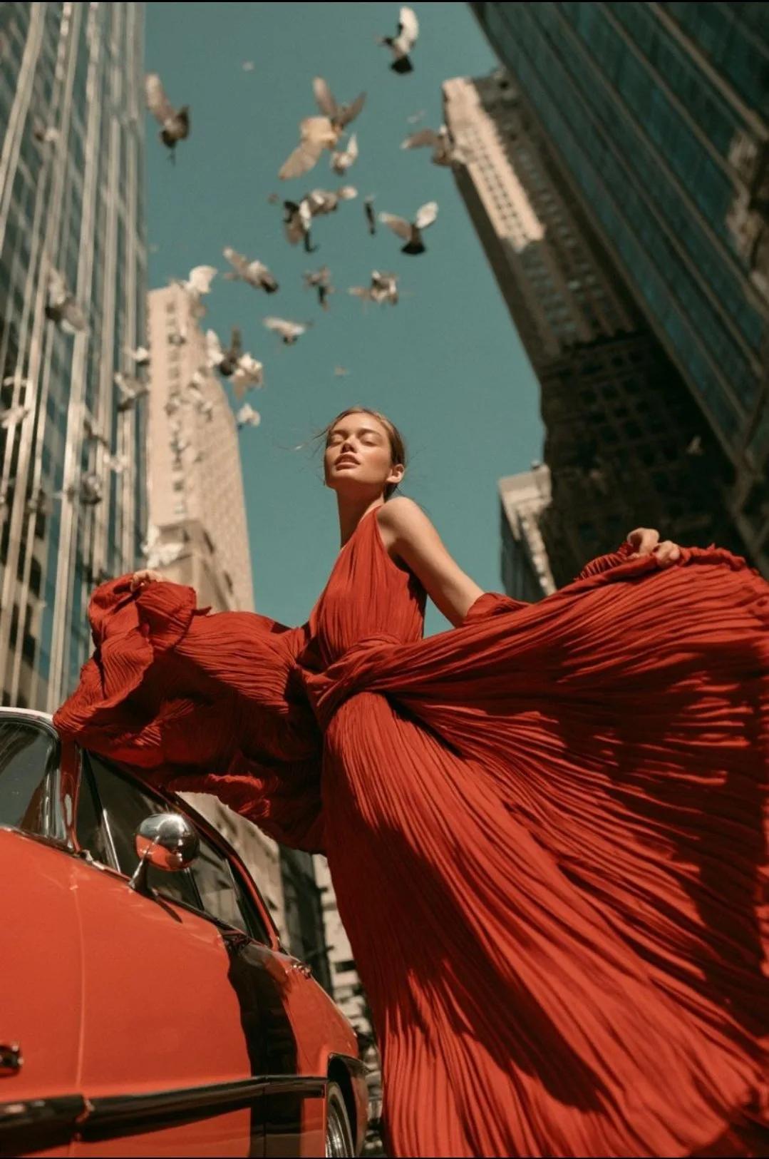 Crimson Editorial on a Manhattan Street - Image prompt preview