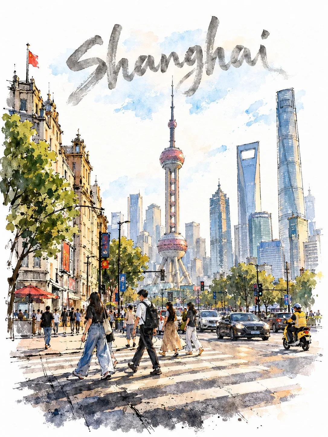 Loose Urban-Sketch Watercolour Street Crossing - Image prompt preview