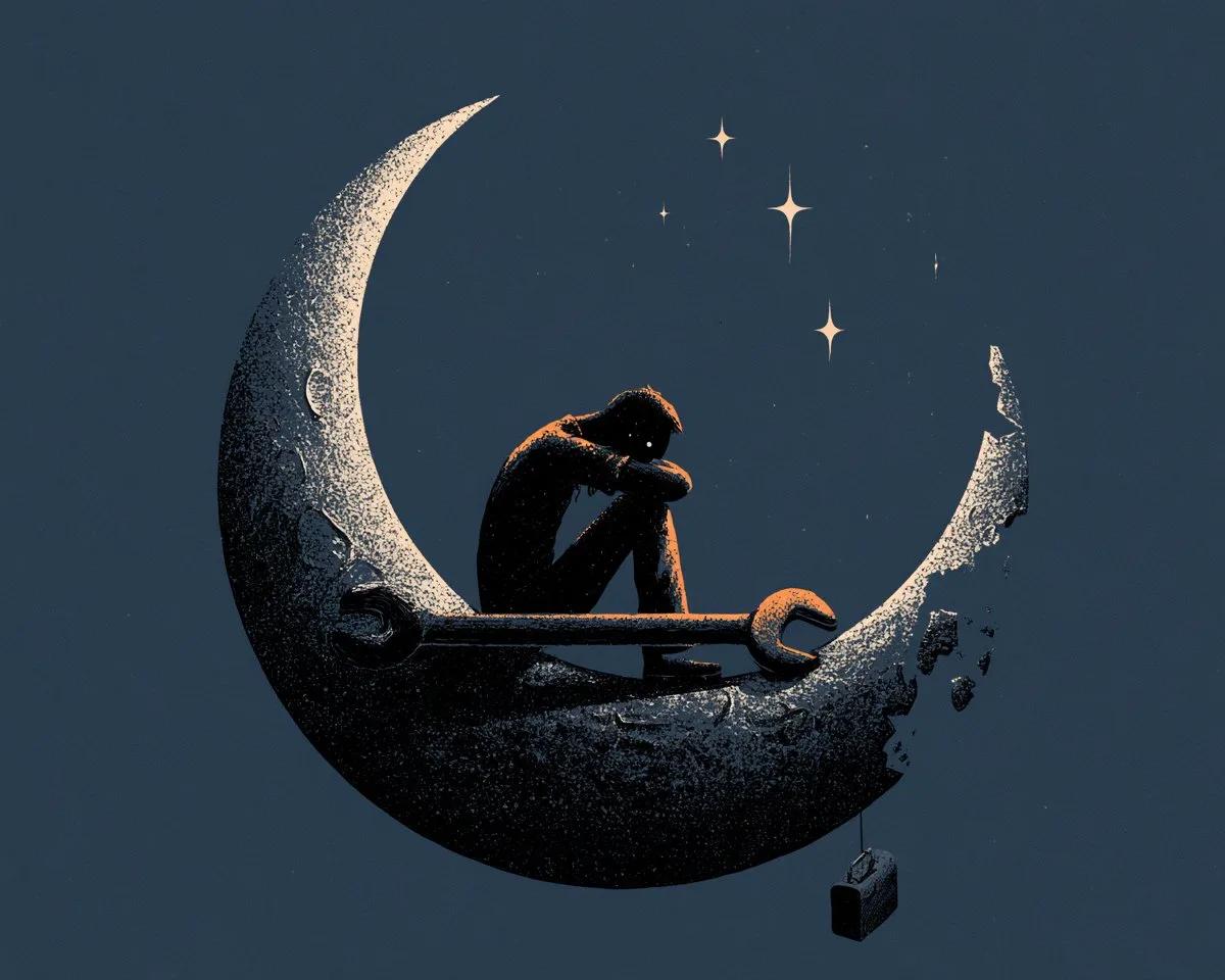 Tired Moon Mechanic on Broken Crescent - Image prompt preview