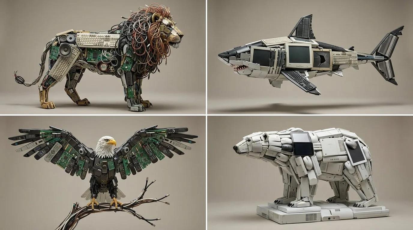 Surrealist Animal Assemblage from Recycled Electronics - Image prompt preview