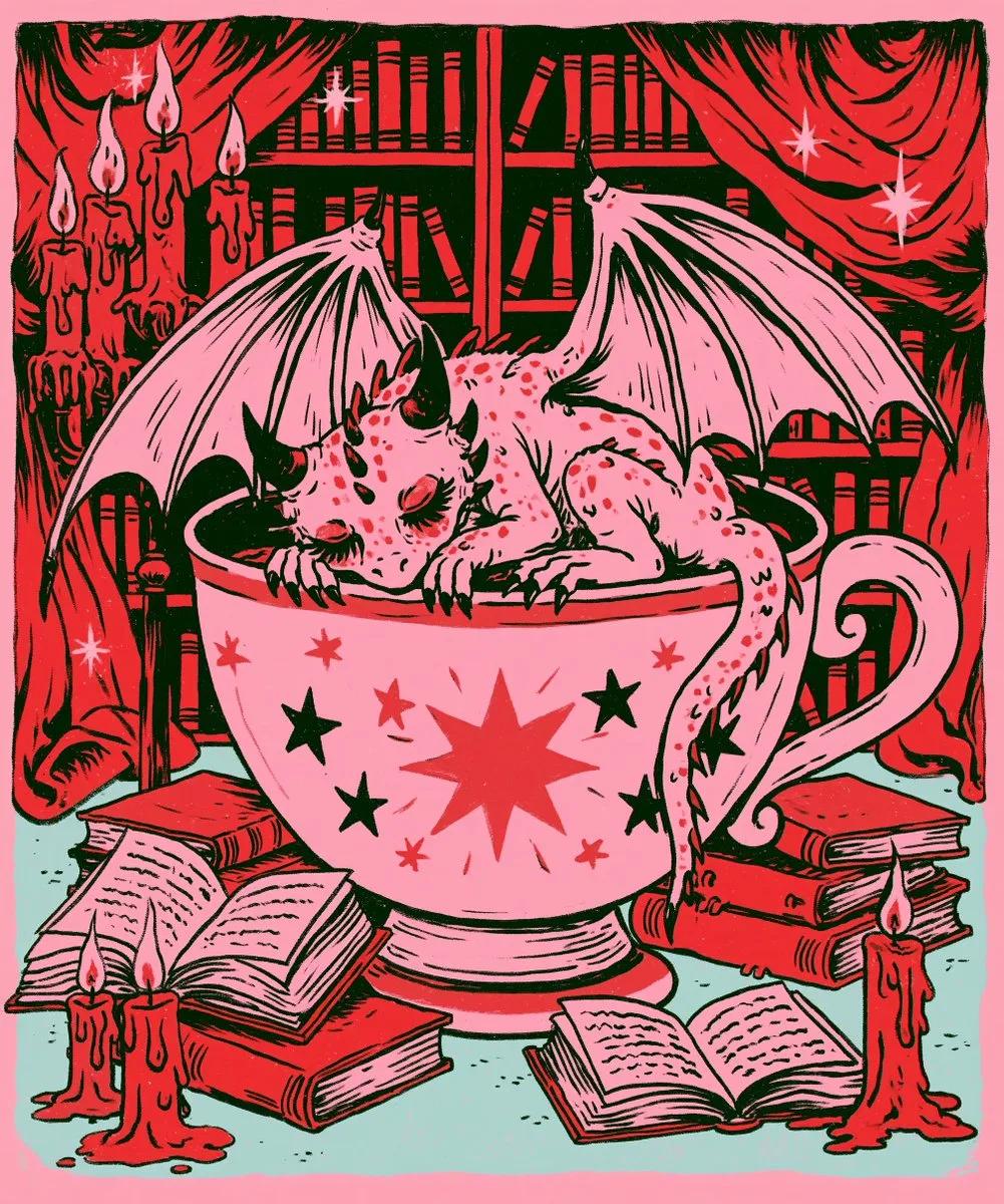Sleeping Baby Dragon in a Giant Teacup - Image prompt preview