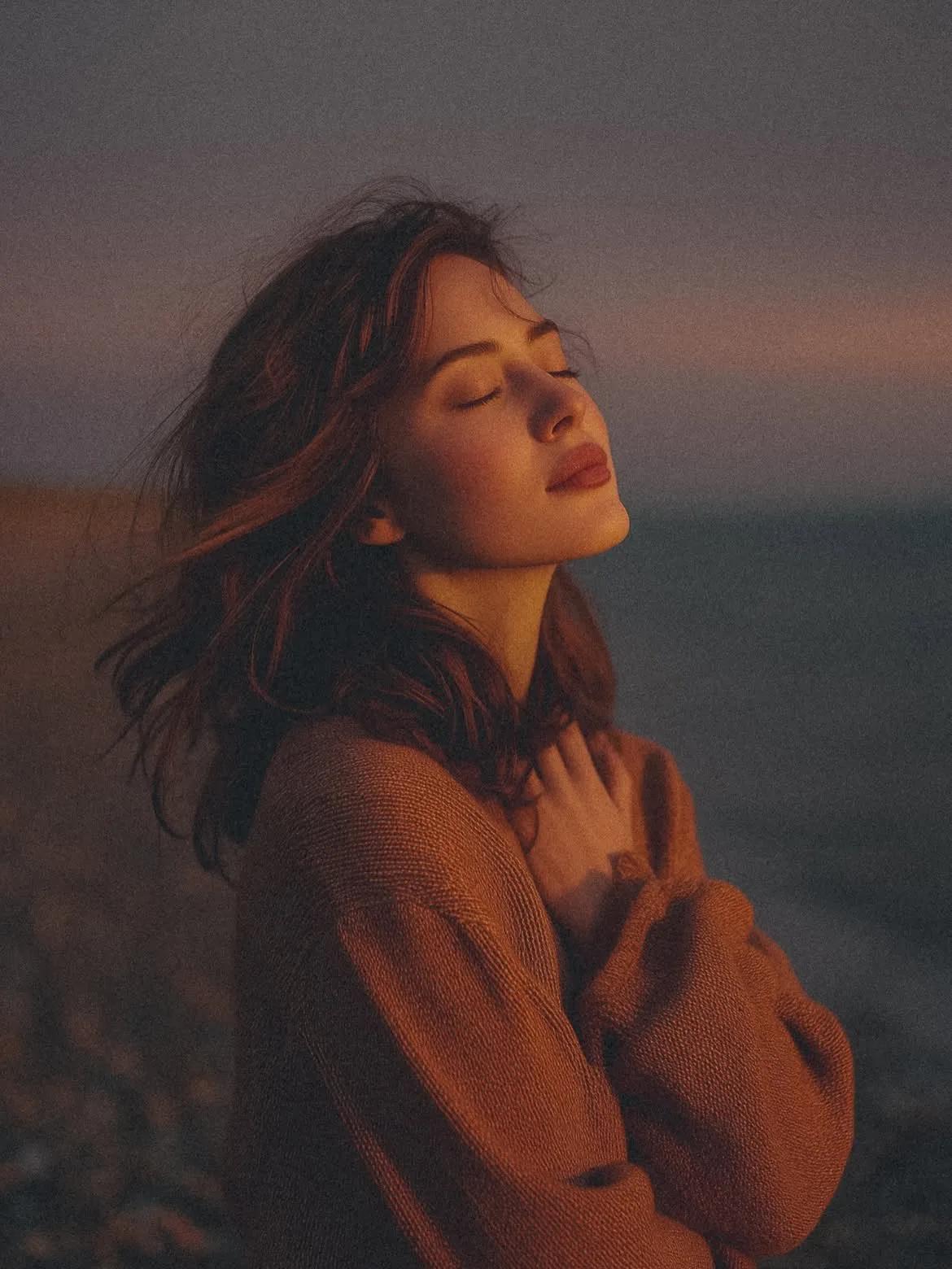 Cinematic Golden Hour Beach Portrait - Image prompt preview