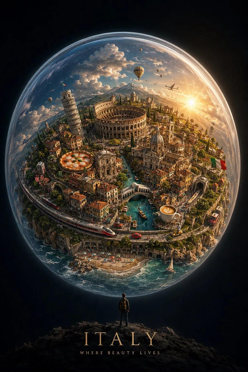 Floating Miniature City Sphere - Image prompt preview