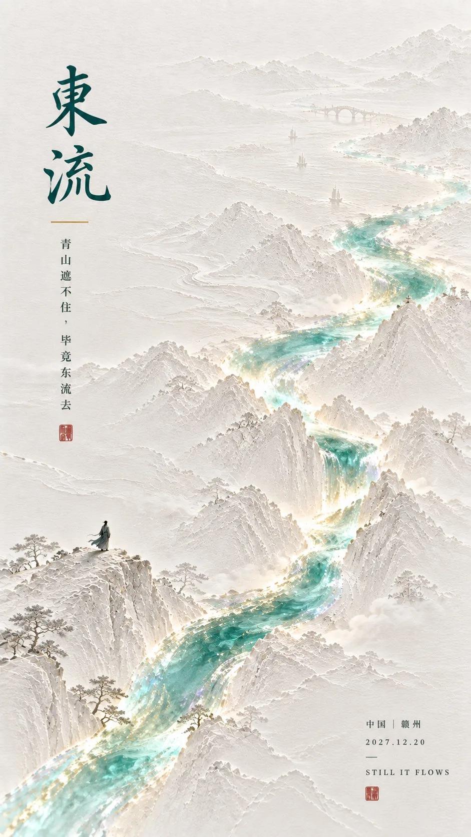 Flowing Light Eastern Poetry Poster Set - Image prompt preview