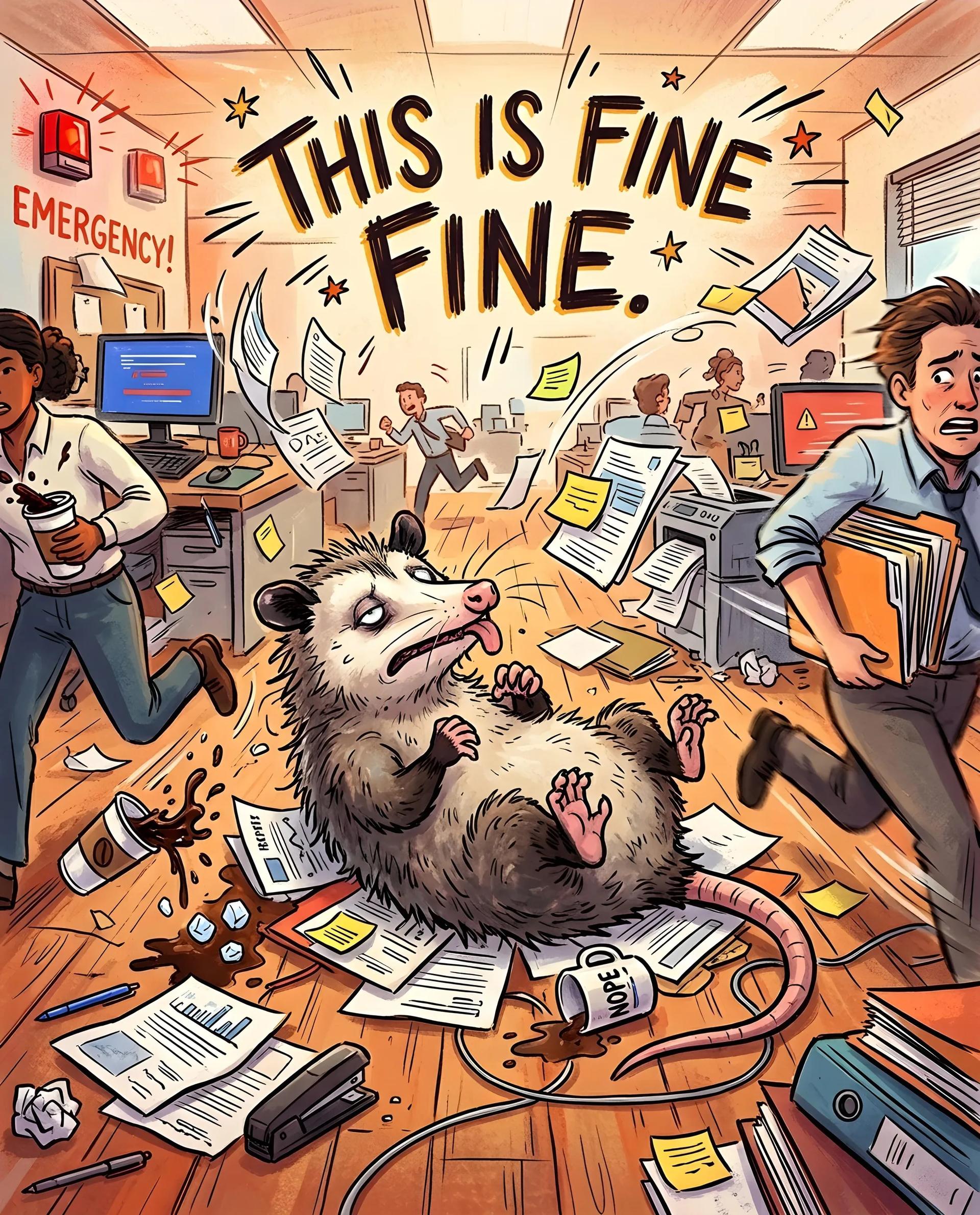 Playing-Possum Office Chaos - Image prompt preview