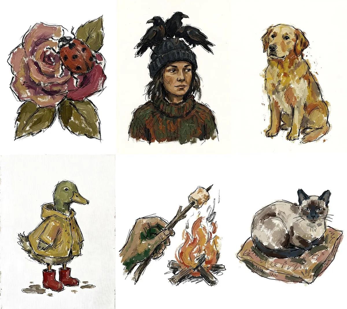 Rough Hand-Drawn Oil Paint Illustration - Image prompt preview