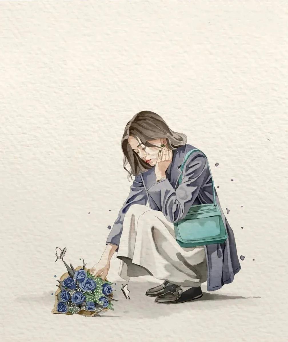 Minimalist Watercolor Illustration of a Young Woman in Quiet Everyday Moments - Image prompt preview