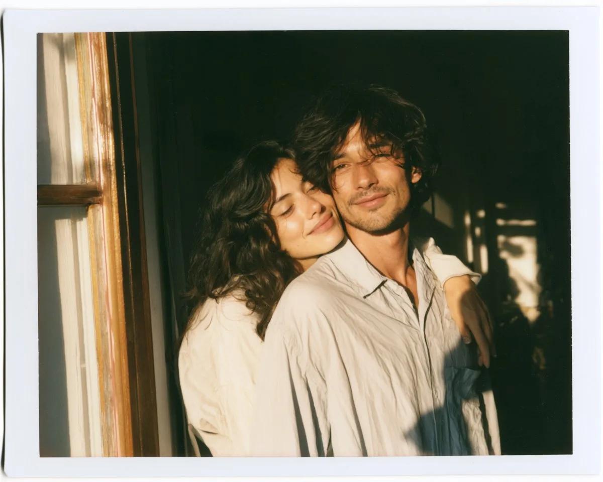 Candid Instax Morning Couple in Sunlit Doorway - Image prompt preview