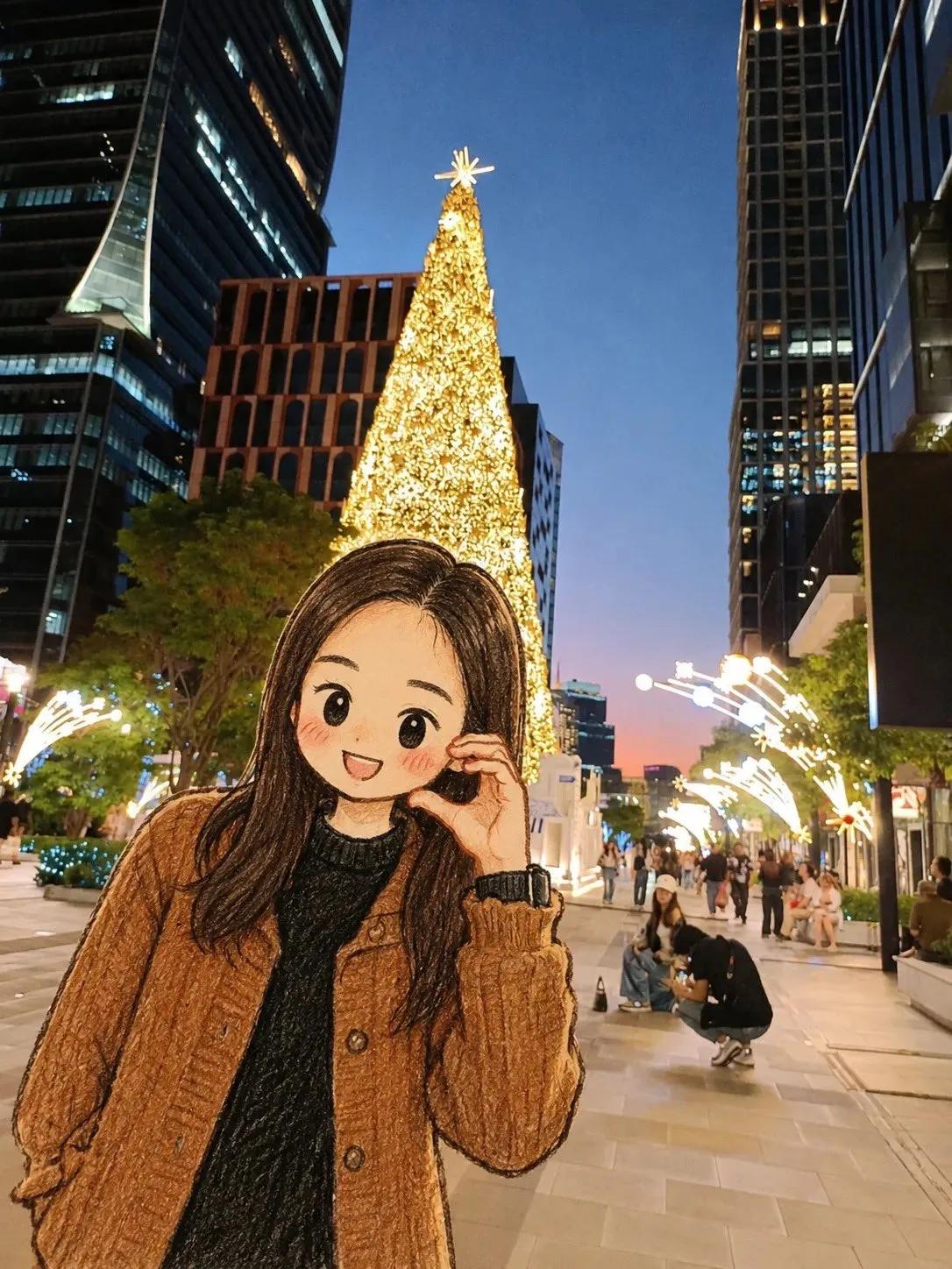 Chibi Anime Character in Photorealistic Christmas Cityscape - Image prompt preview