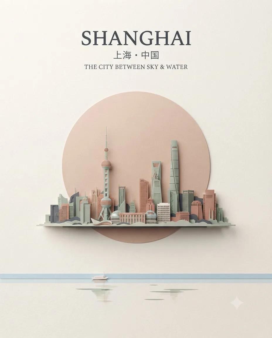 Minimalist Paper Sculpture Travel Poster - Image prompt preview