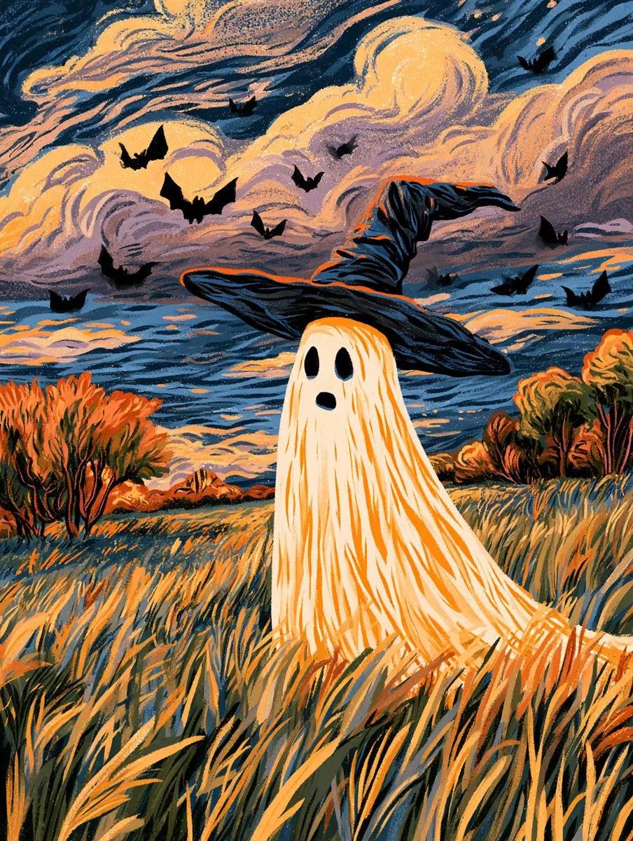 Whimsical Ghost in a Twilight Autumn Field - Image prompt preview