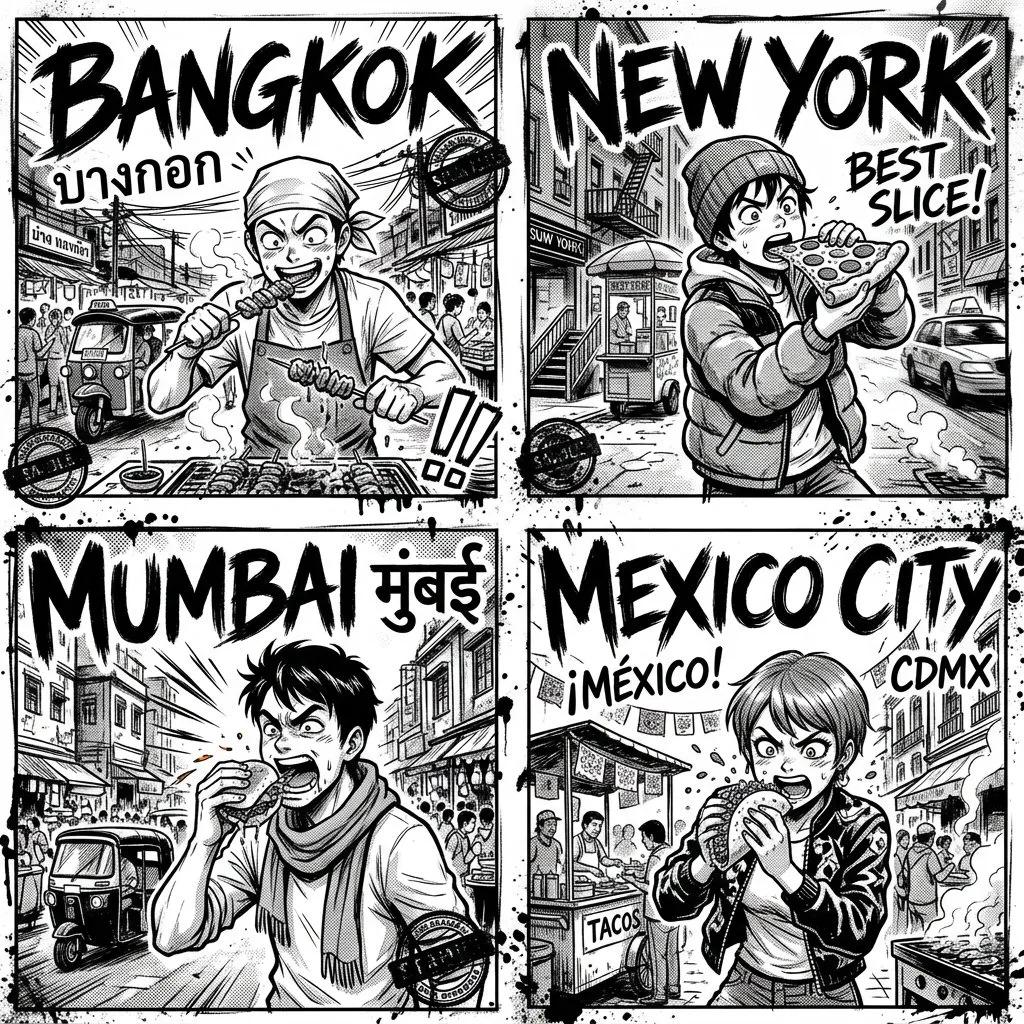 Manga Street-Food City Poster Grid - Image prompt preview