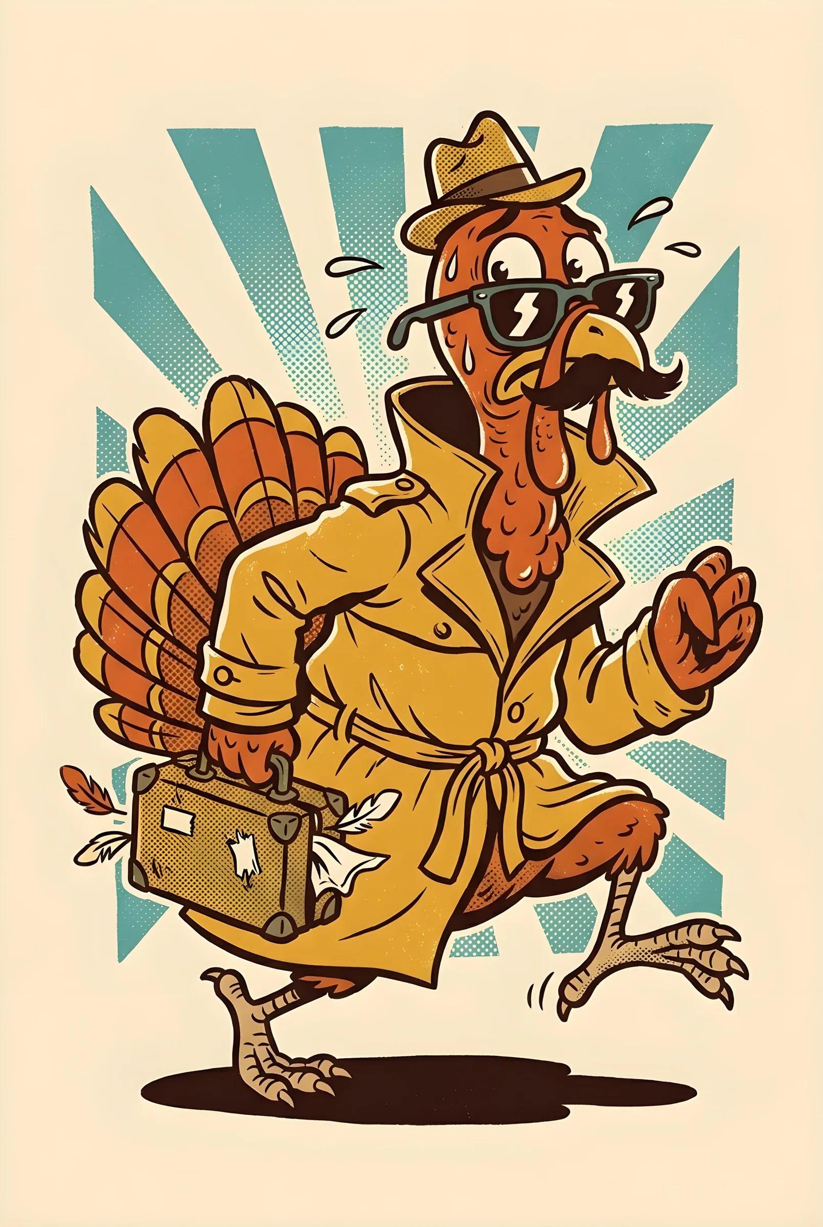 Disguised Turkey Detective Comic Illustration - Image prompt preview