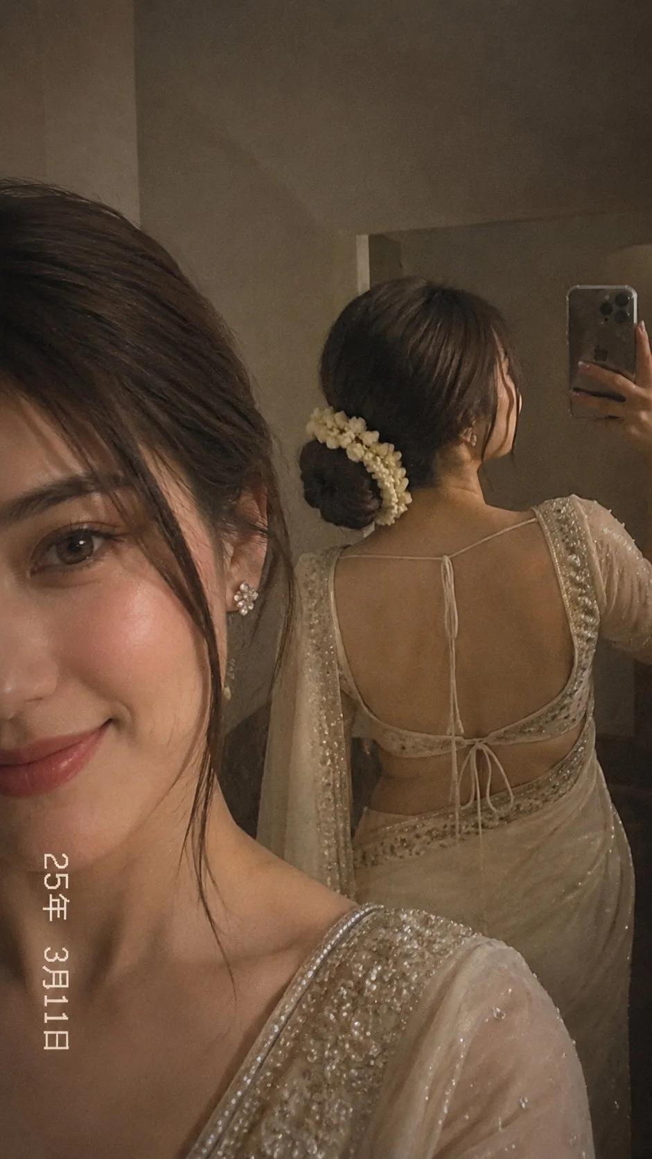 South Asian Bride Mirror Portrait in Ivory Silk - Image prompt preview