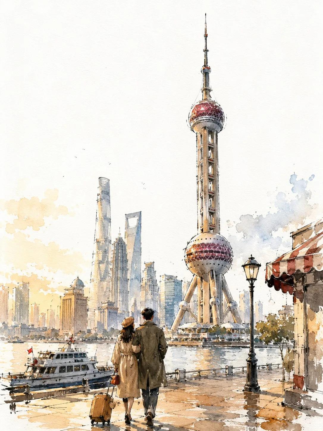 Vintage City Travel Poster — Watercolor Landmark Sketch - Image prompt preview