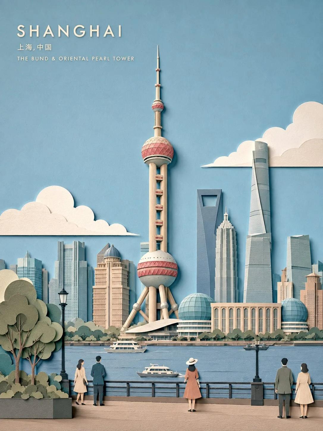 Refined Papercut Travel Poster of a City - Image prompt preview