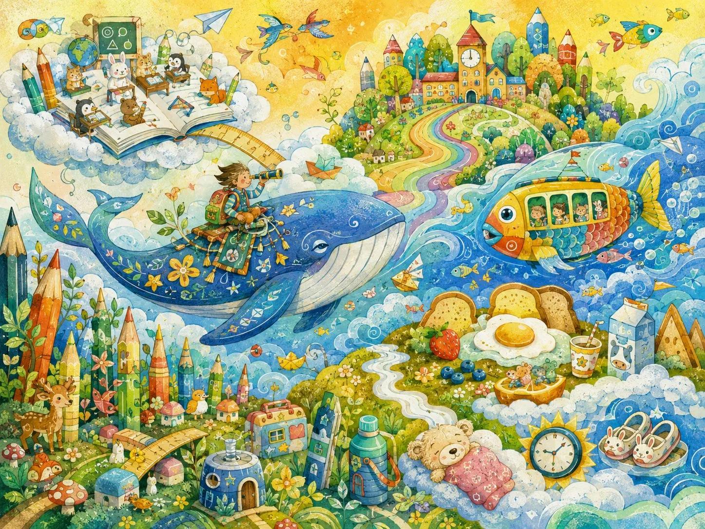 Kid's Dream Watercolor Worlds - Image prompt preview