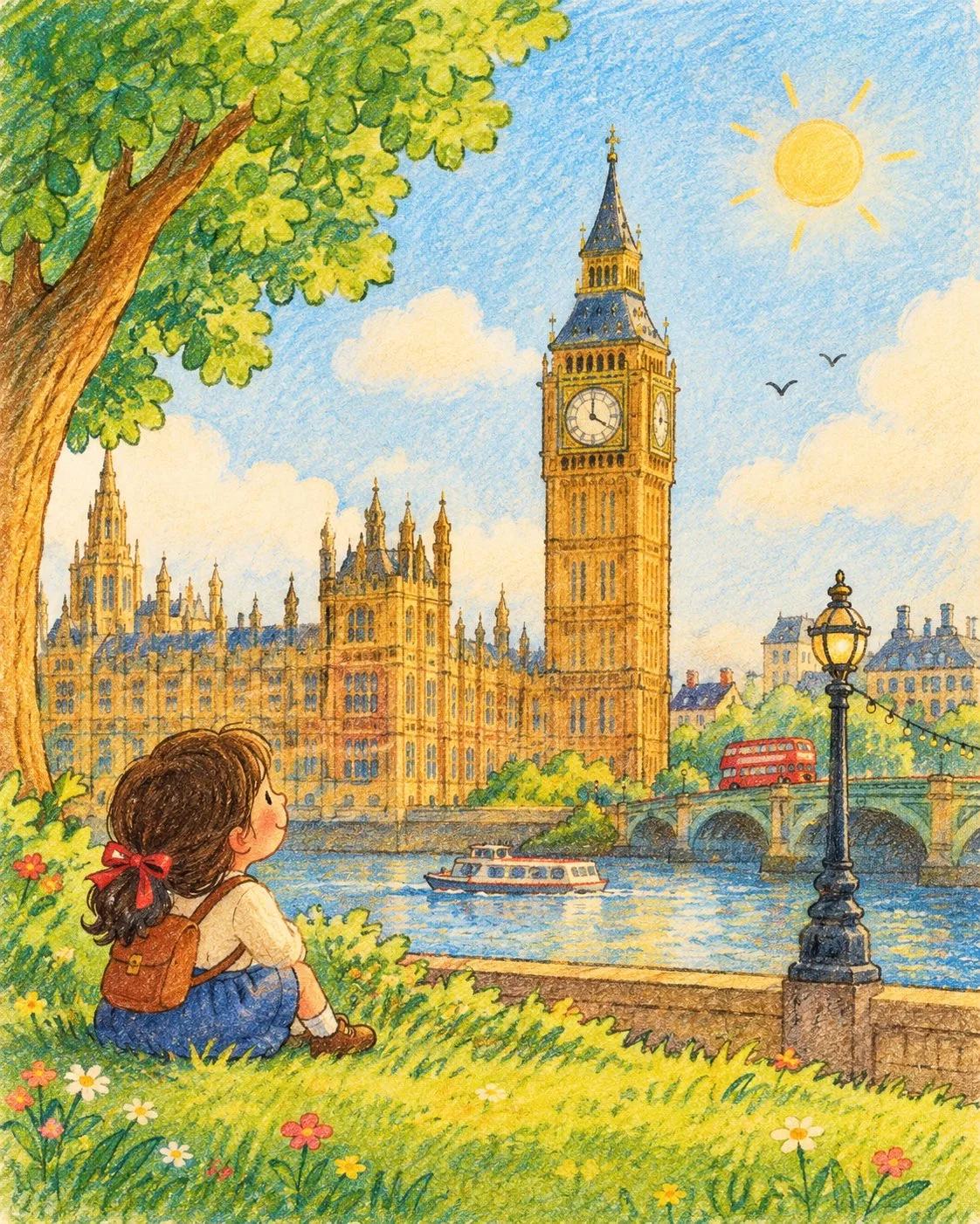 Charming Storybook Illustration with Realistic Landmark - Image prompt preview