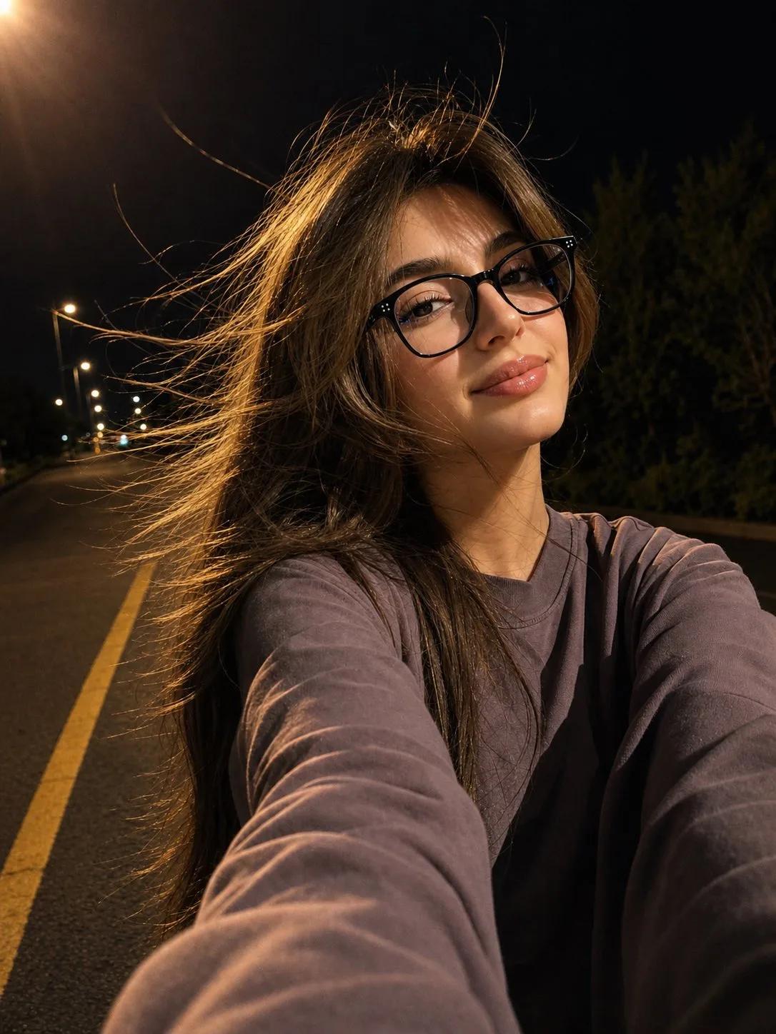 Nighttime Wide-Angle Selfie Portrait - Image prompt preview