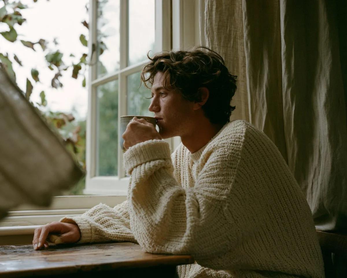 Quiet Morning Coffee by an Open Kitchen Window - Image prompt preview