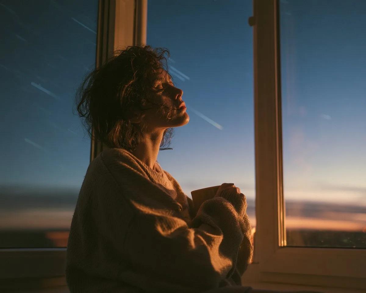 Long-Exposure Portrait at Dawn Window - Image prompt preview