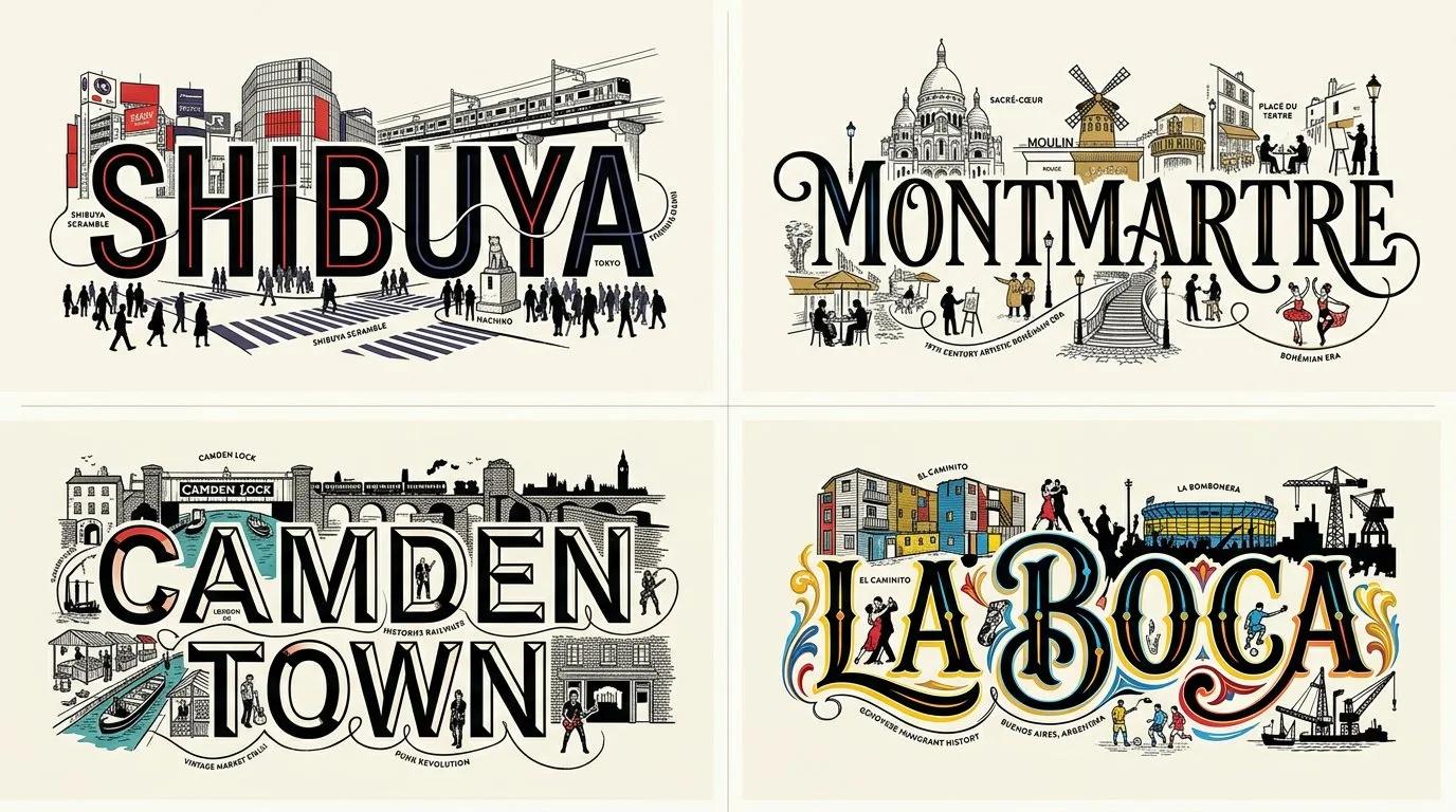 Typographic Identity Poster for a Famous Neighborhood - Image prompt preview