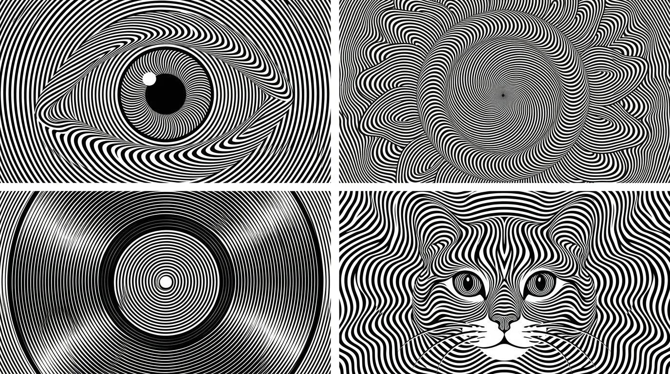 Op Art Silhouette Emerged Through Warped Black Line Field - Image prompt preview