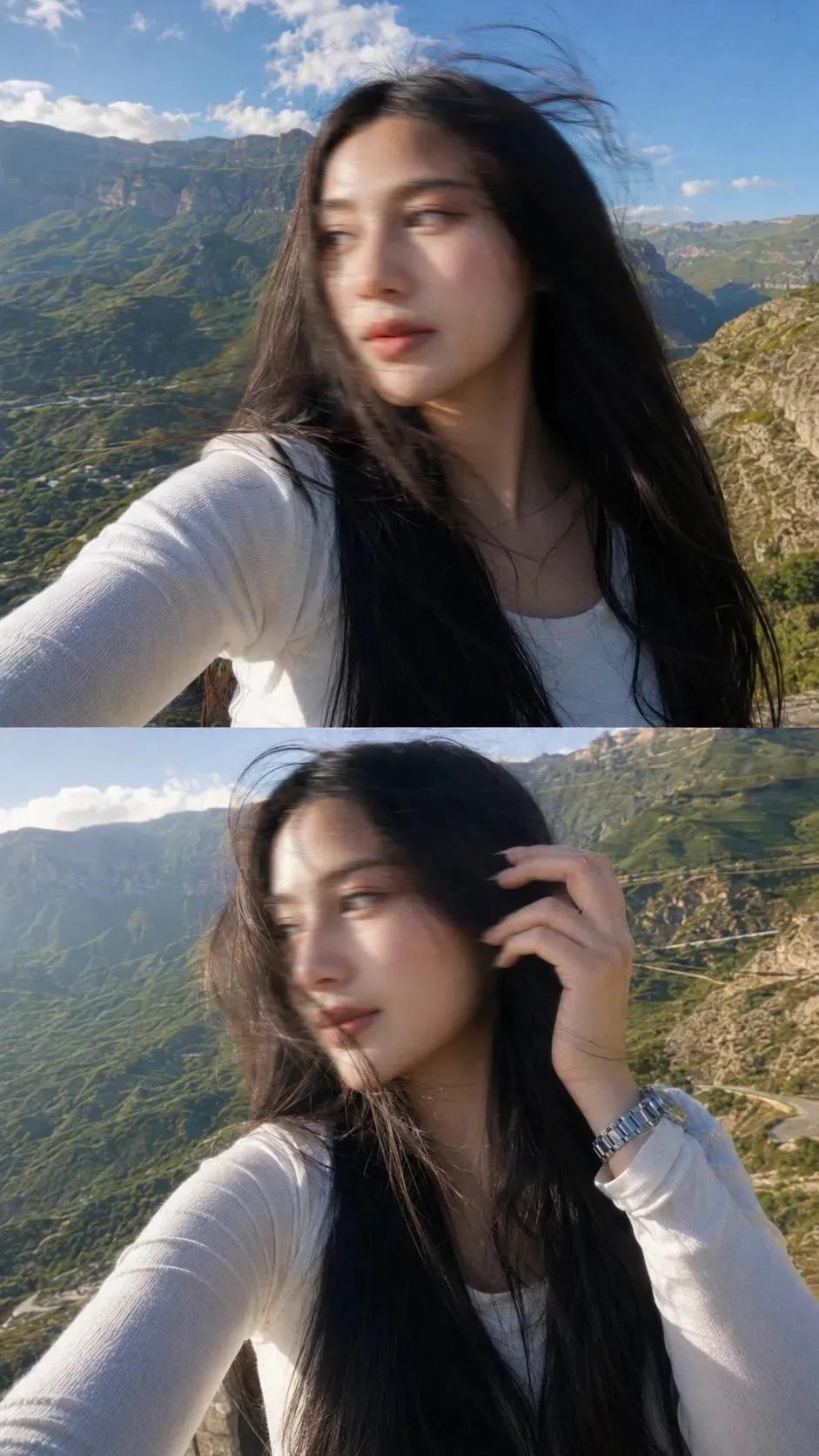 Cinematic Golden-Hour Mountain Selfie - Image prompt preview