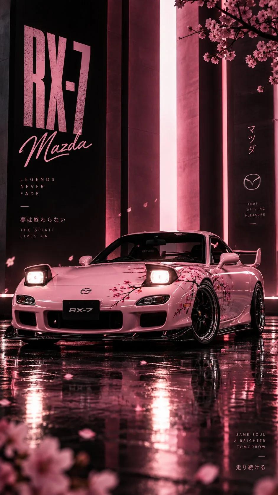 Pink Mazda RX-7 FD Cinematic Studio Poster - Image prompt preview