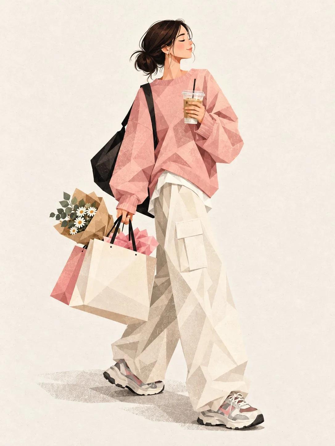 Minimalist Geometric Two-Figure Editorial Fashion Illustration - Image prompt preview