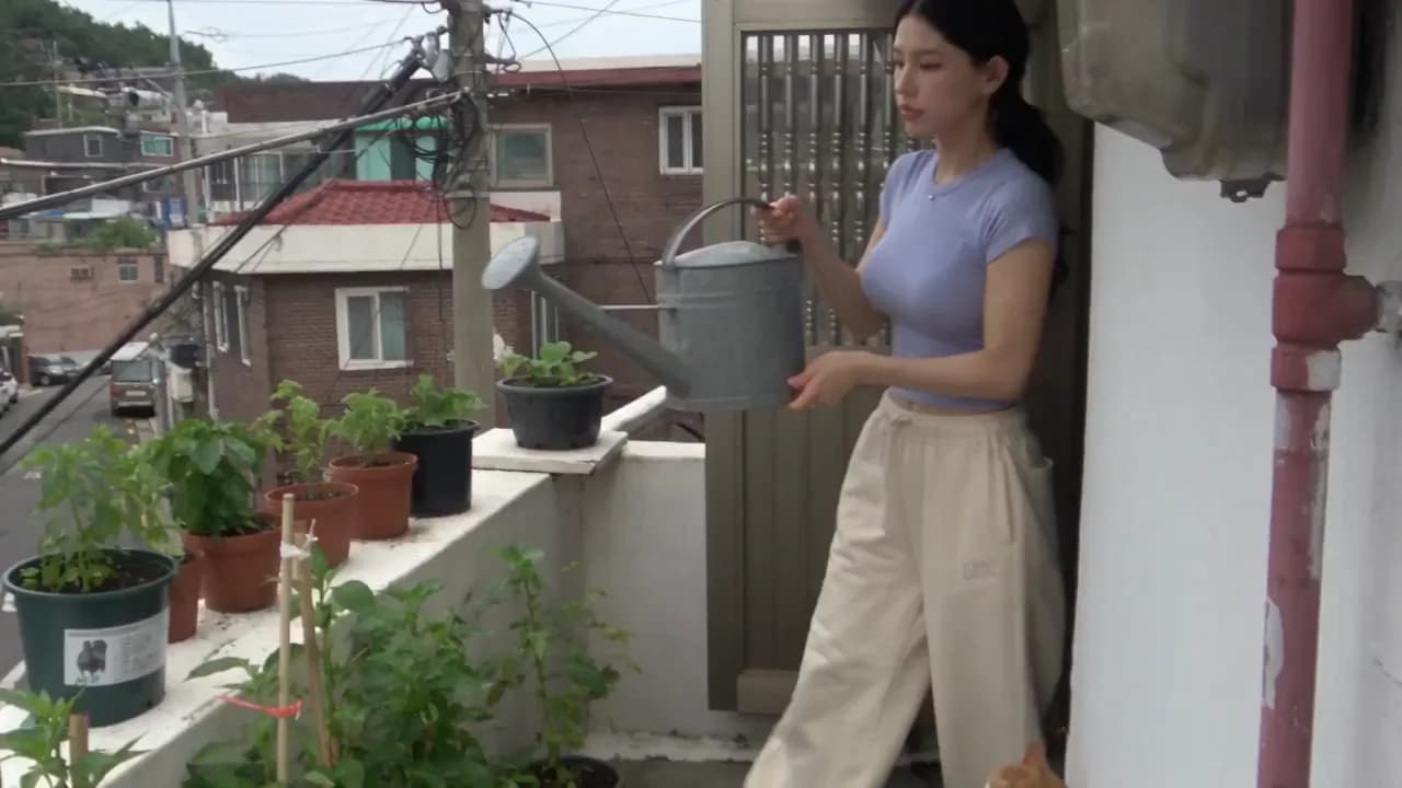 Casual camcorder vlog in a quiet Korean neighborhood - Video prompt preview