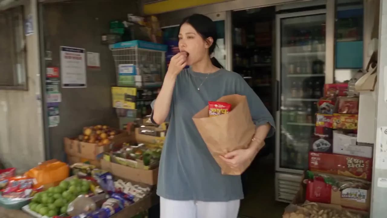MiniDV Home Video: Broken Fruit Bag in a Korean Neighborhood - Video prompt preview