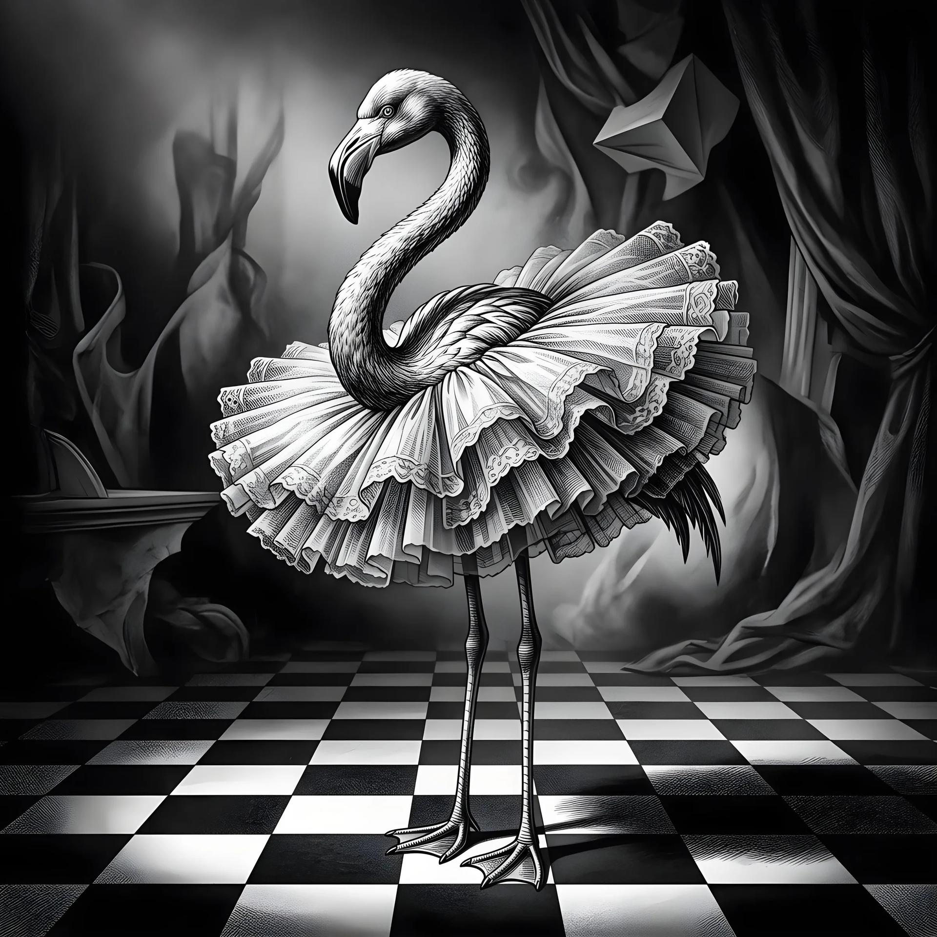 Surreal Ballerina Flamingo in Monochrome - Image prompt preview