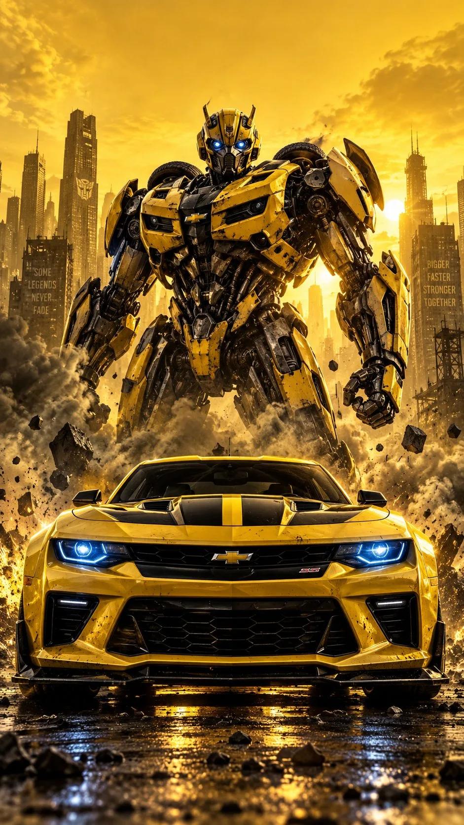 Yellow Camaro and Hero Robot Poster - Image prompt preview