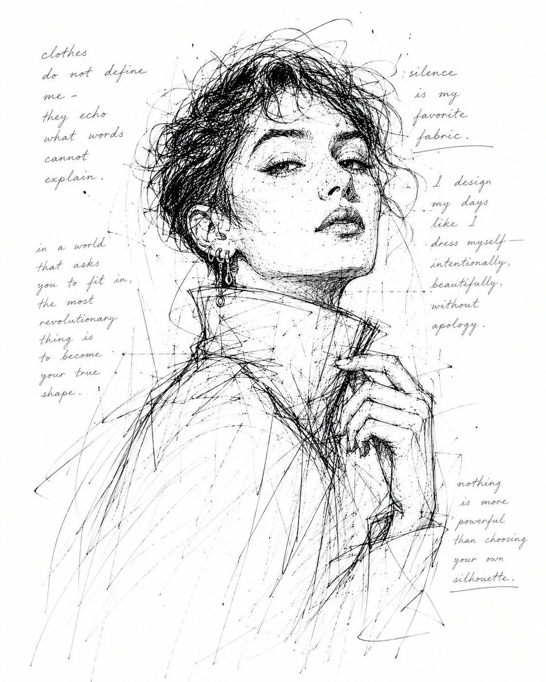 Monochrome Scribble Ink Portrait - Image prompt preview