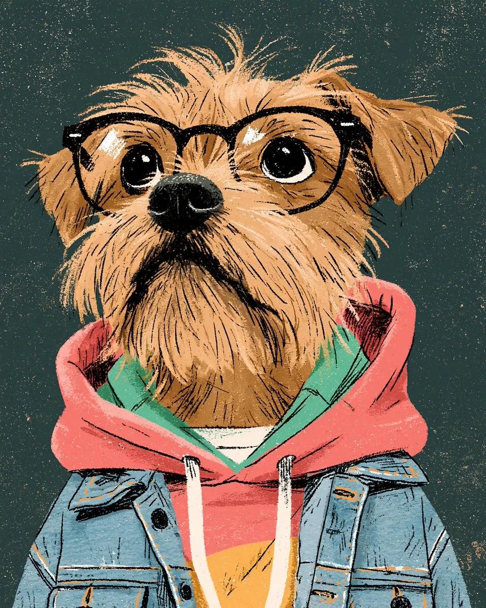 Stylized terrier mix portrait in layered streetwear - Image prompt preview