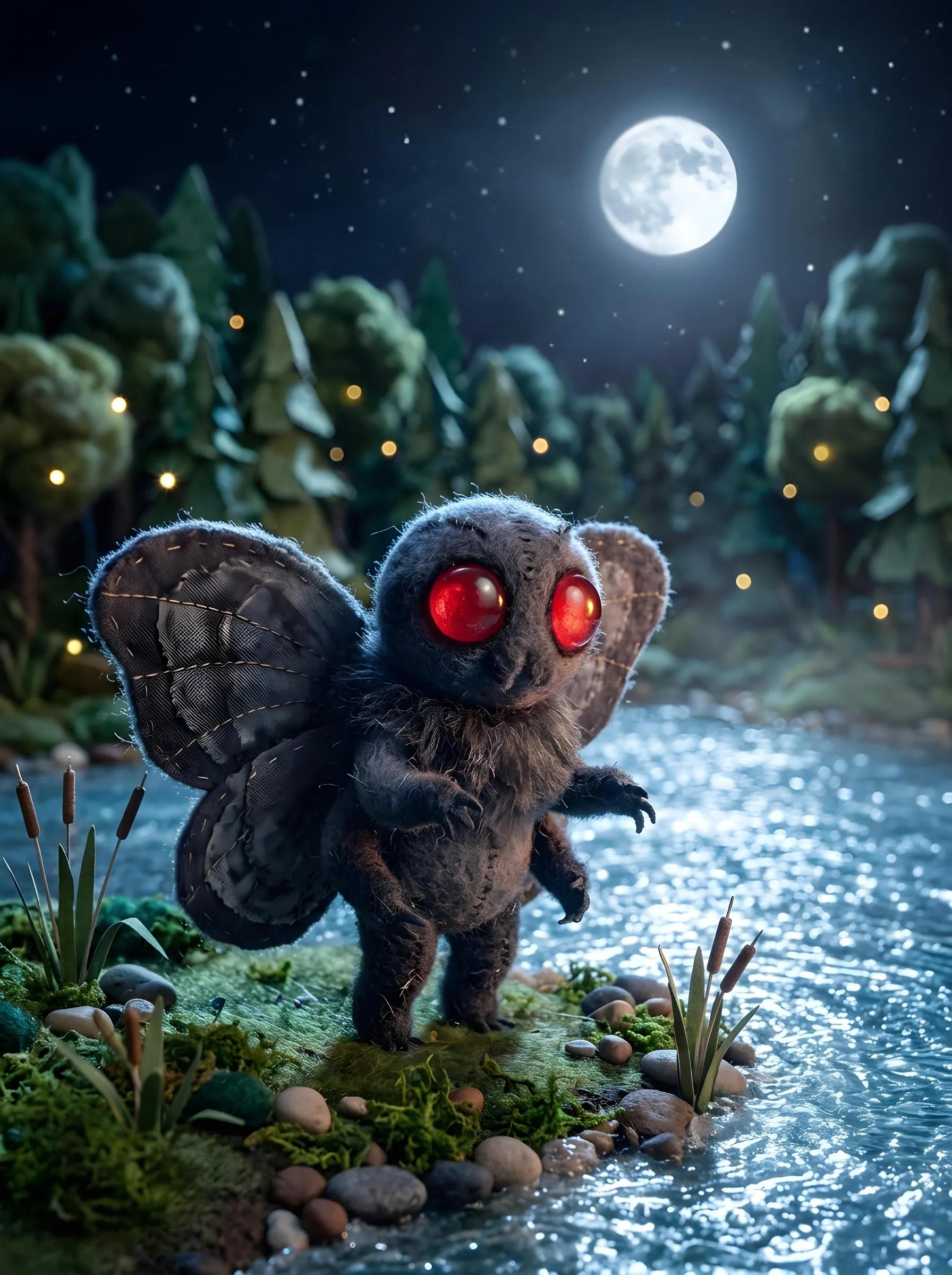 Cute Mothman by a Moonlit Lake - Image prompt preview