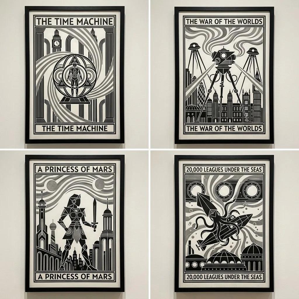Retro-Futurist Sci-Fi Book Cover Grid - Image prompt preview