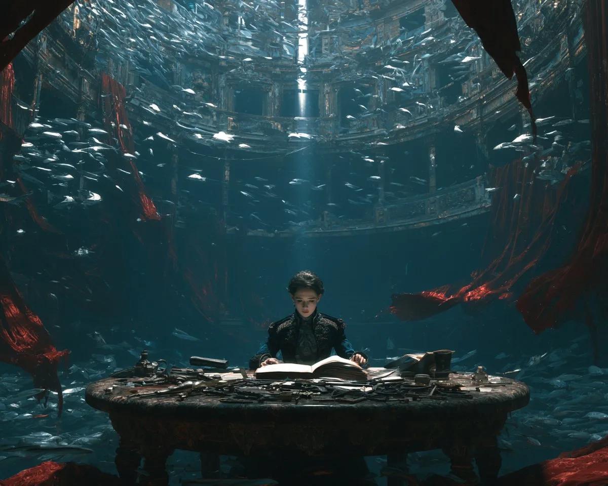 Last Dream Cartographer Beneath an Underwater Opera House - Image prompt preview