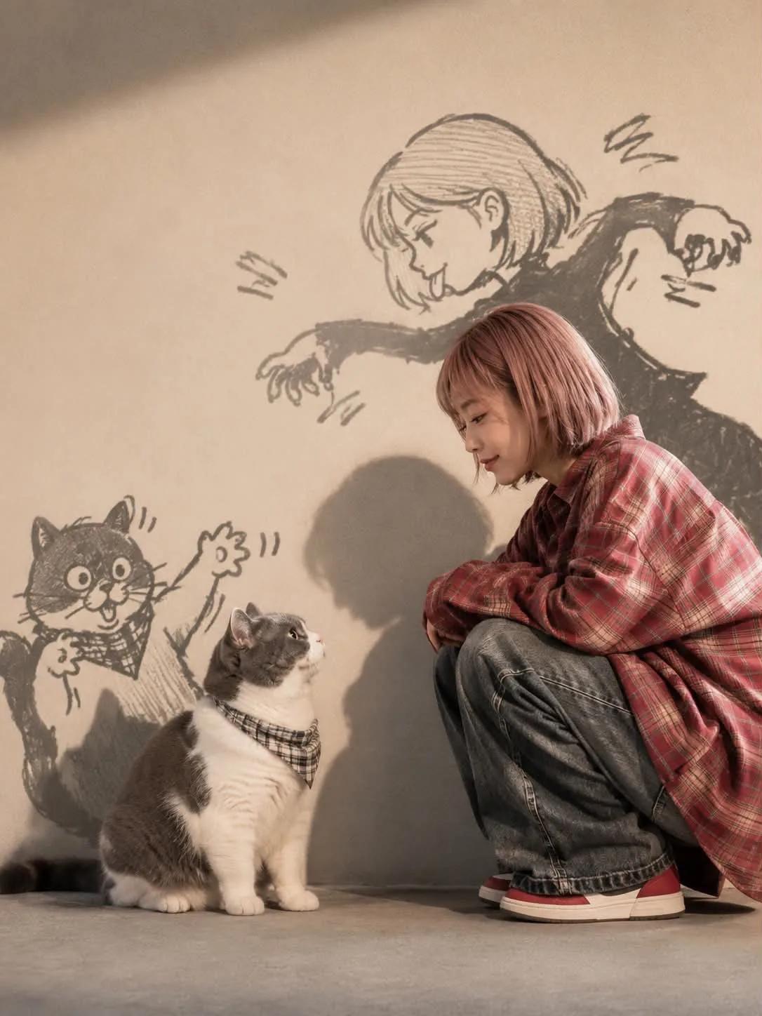 Cinematic Lifestyle Portrait with Anime Shadow Doodles - Image prompt preview