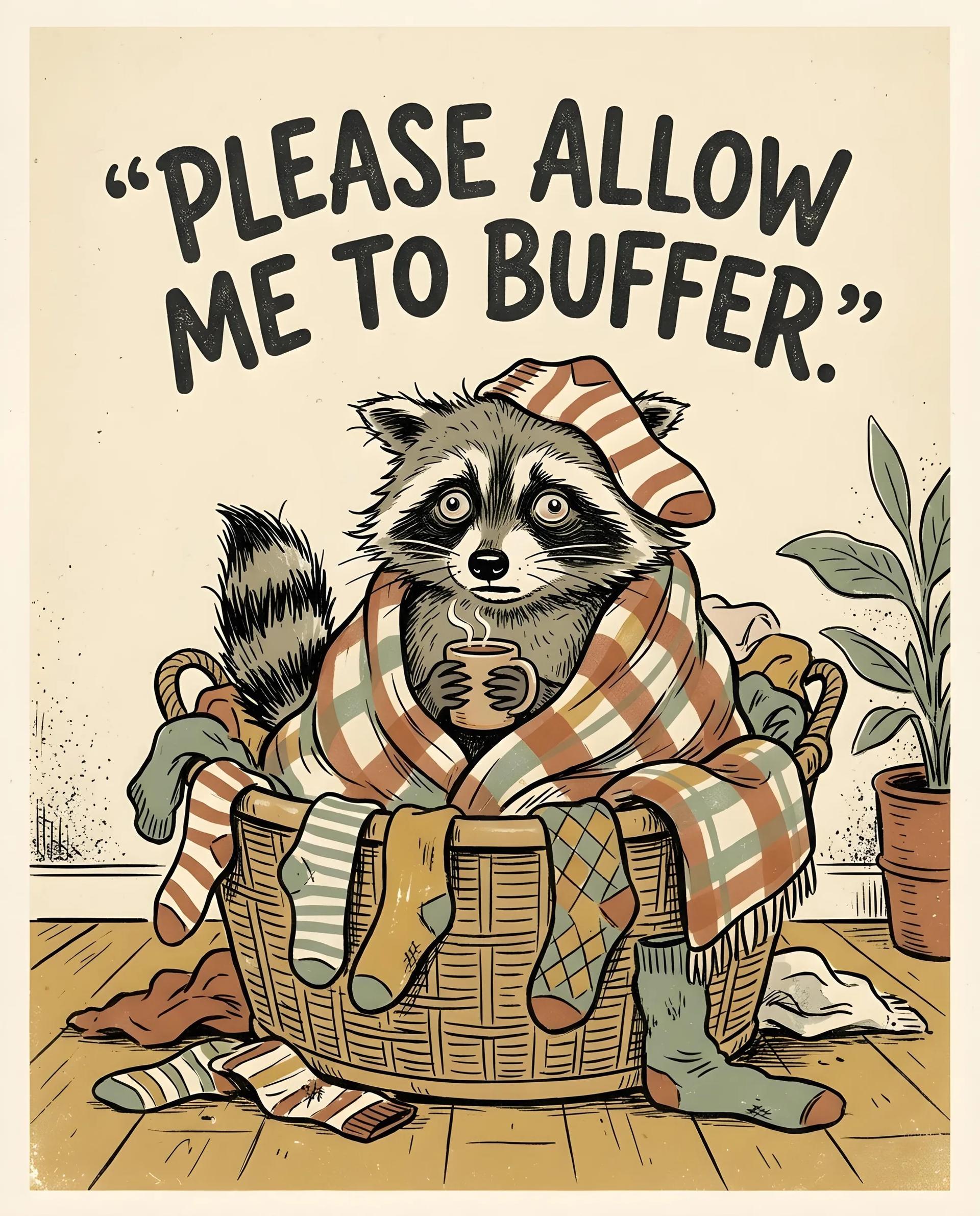 Retro Raccoon Buffering Poster - Image prompt preview